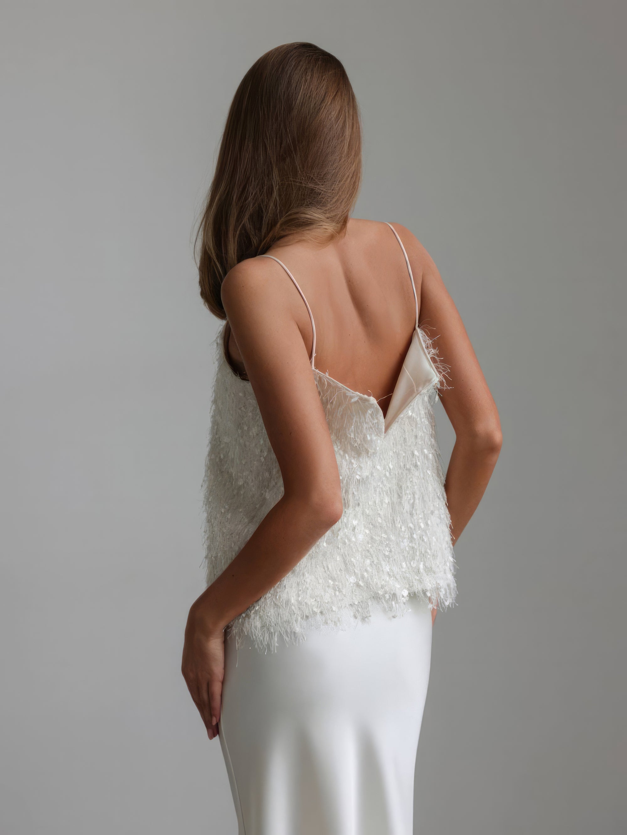 Grand Shimmering White Tulle Midi Skirt