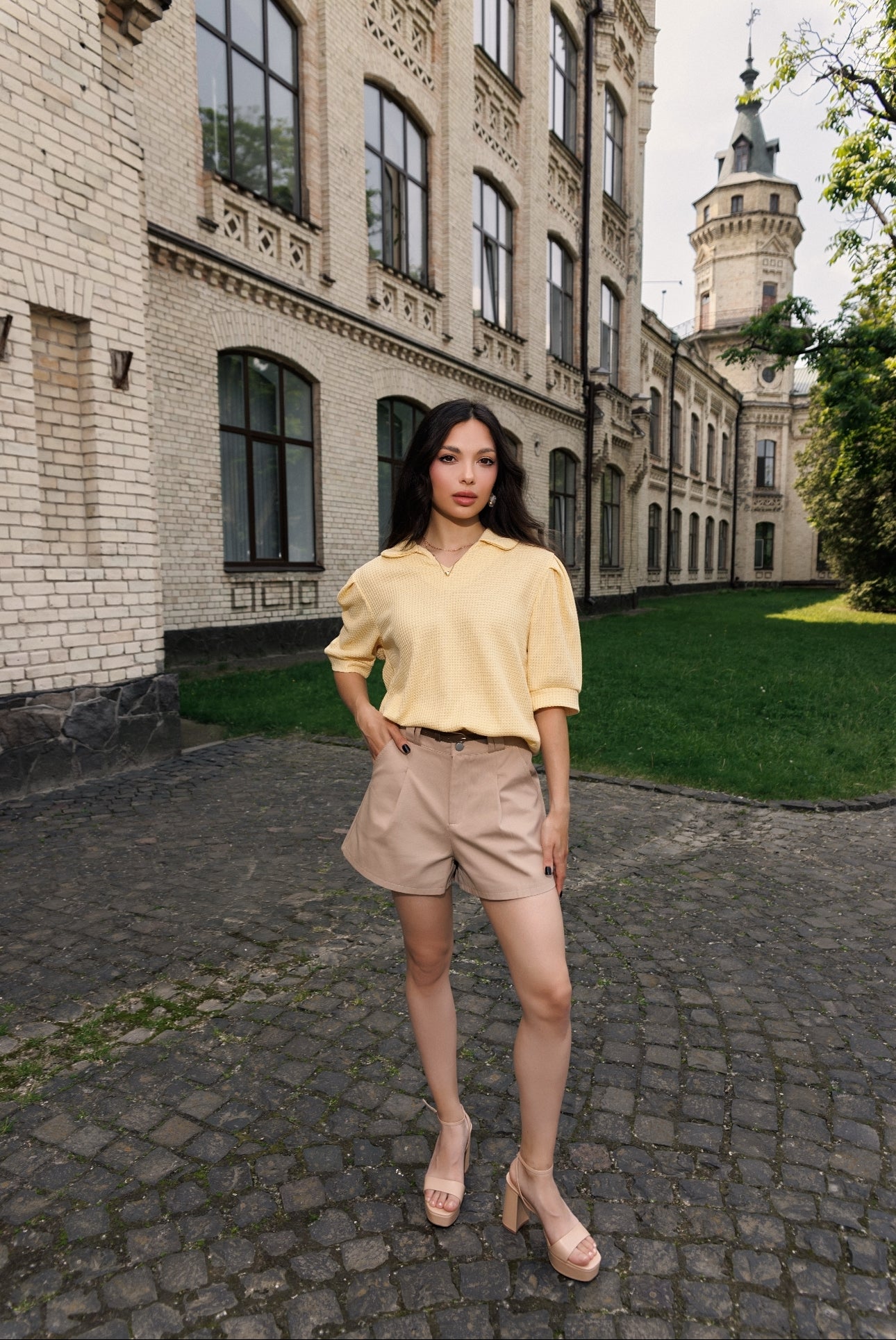 Sunny Waffle Polo Top