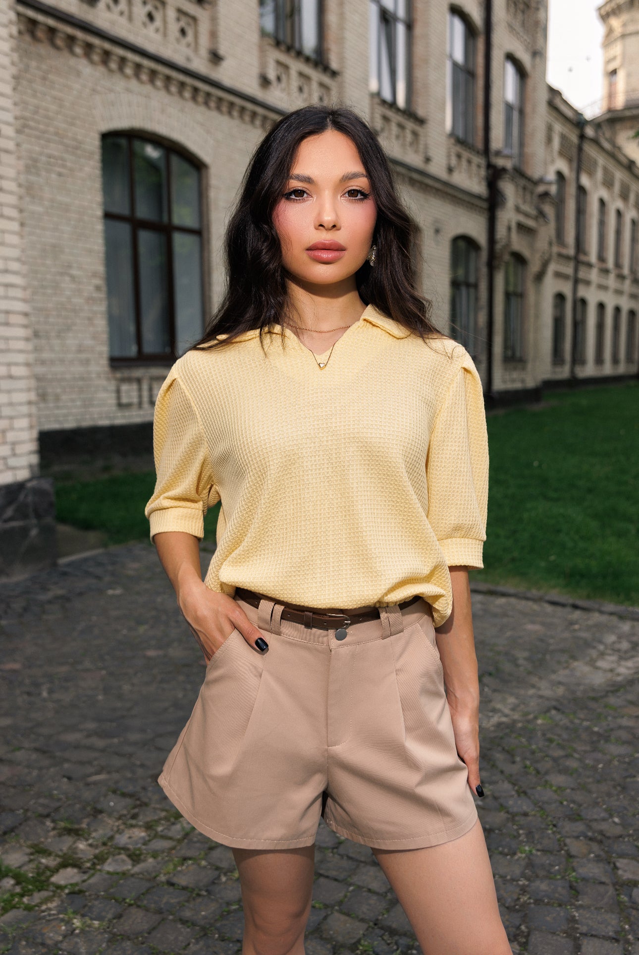 Sunny Waffle Polo Top