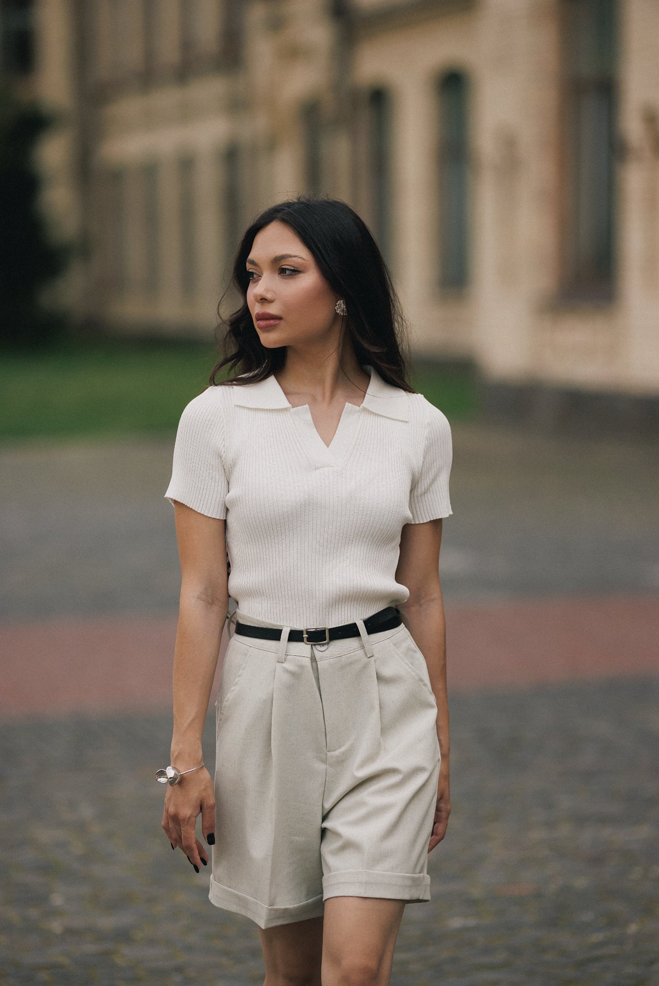 Cream Still Knit Polo Top