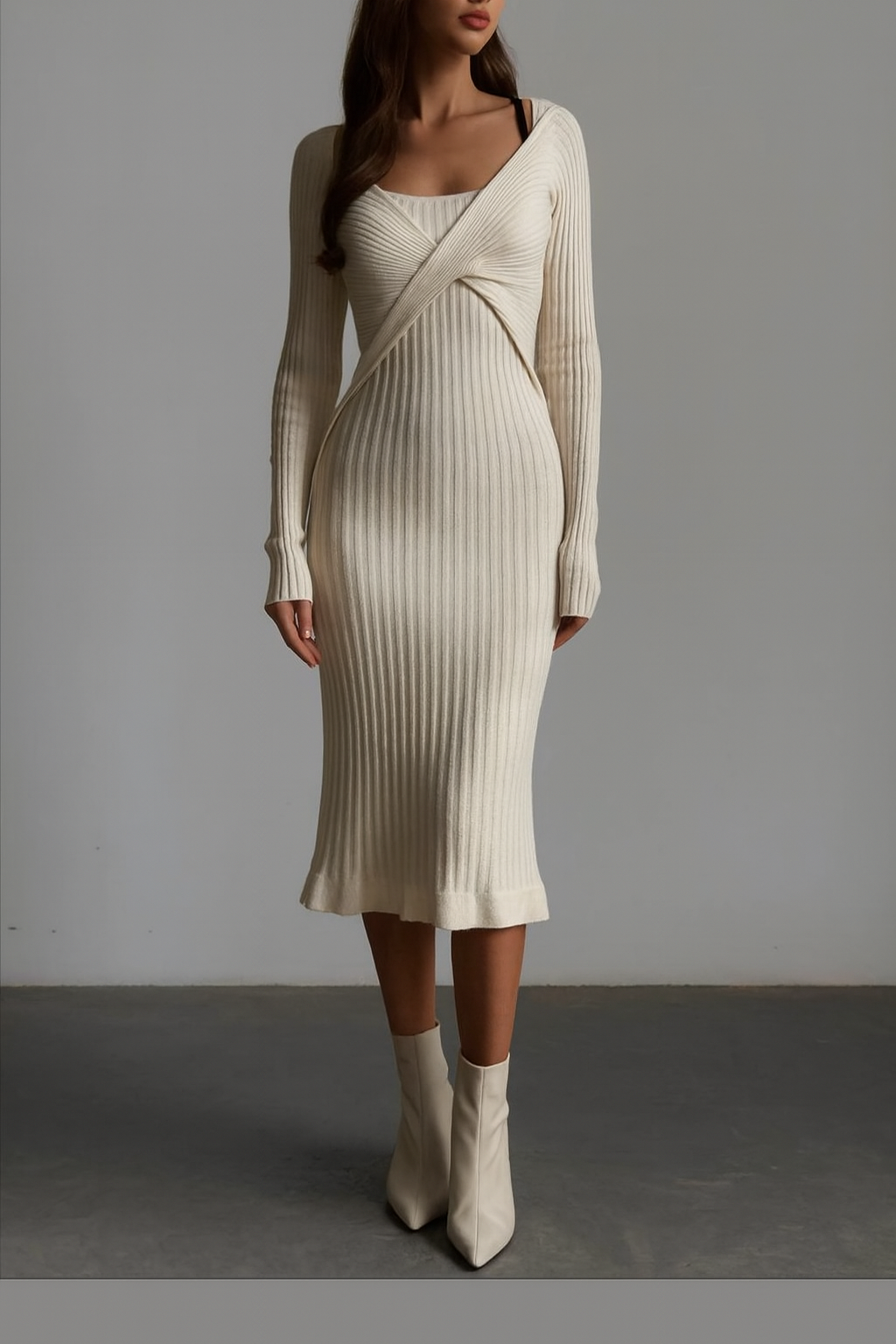 Elegant Cross-Front Ribbed Maxi Dress