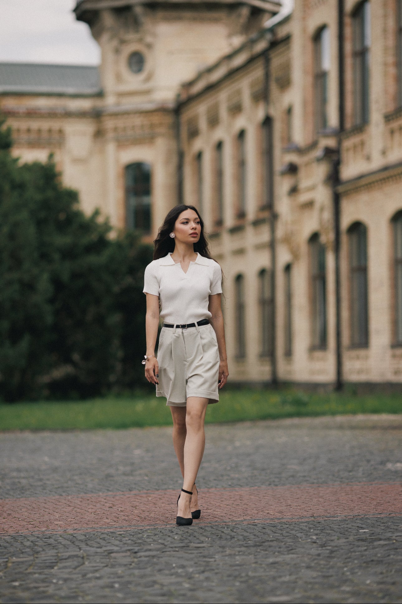 Cream Still Knit Polo Top