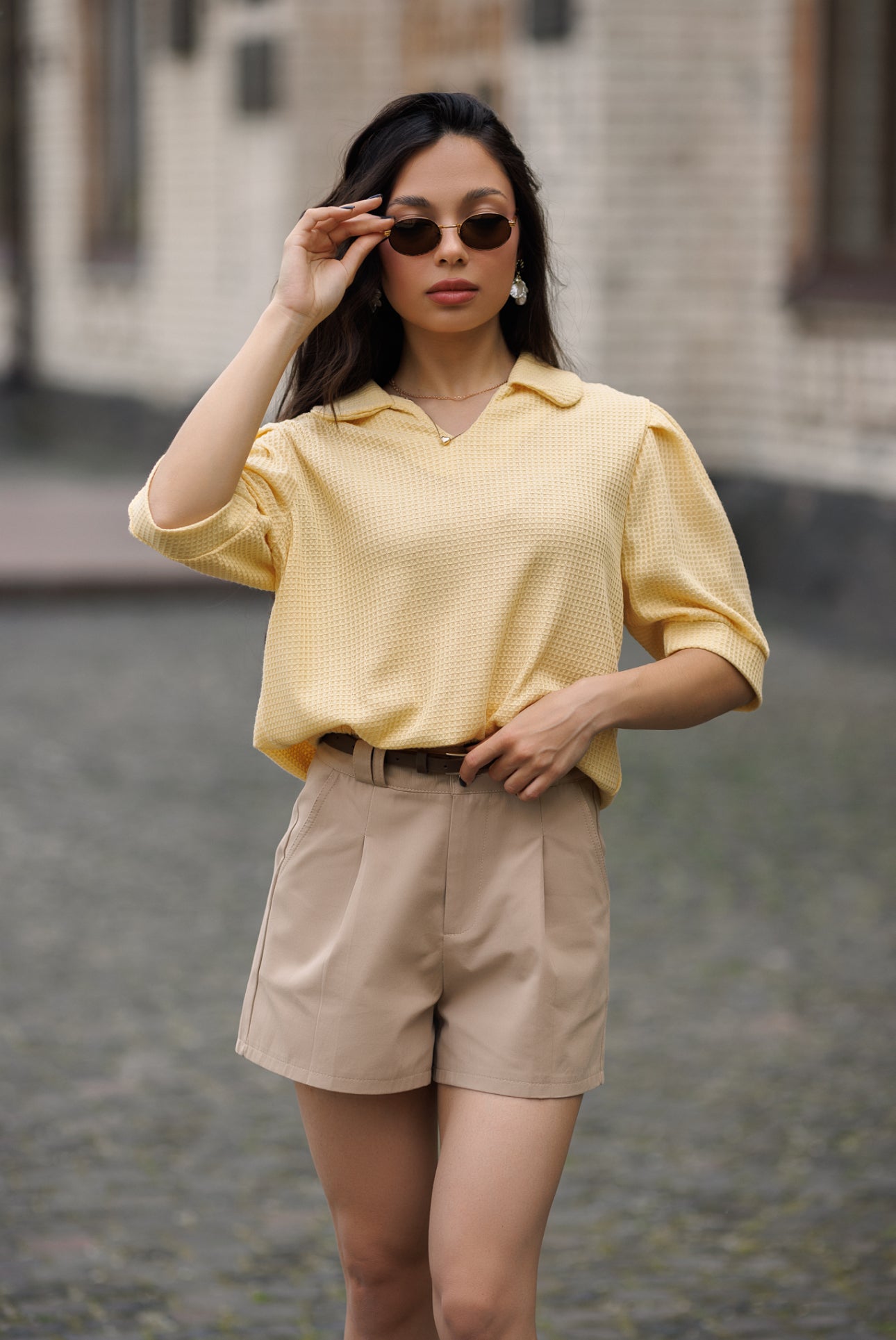Sunny Waffle Polo Top