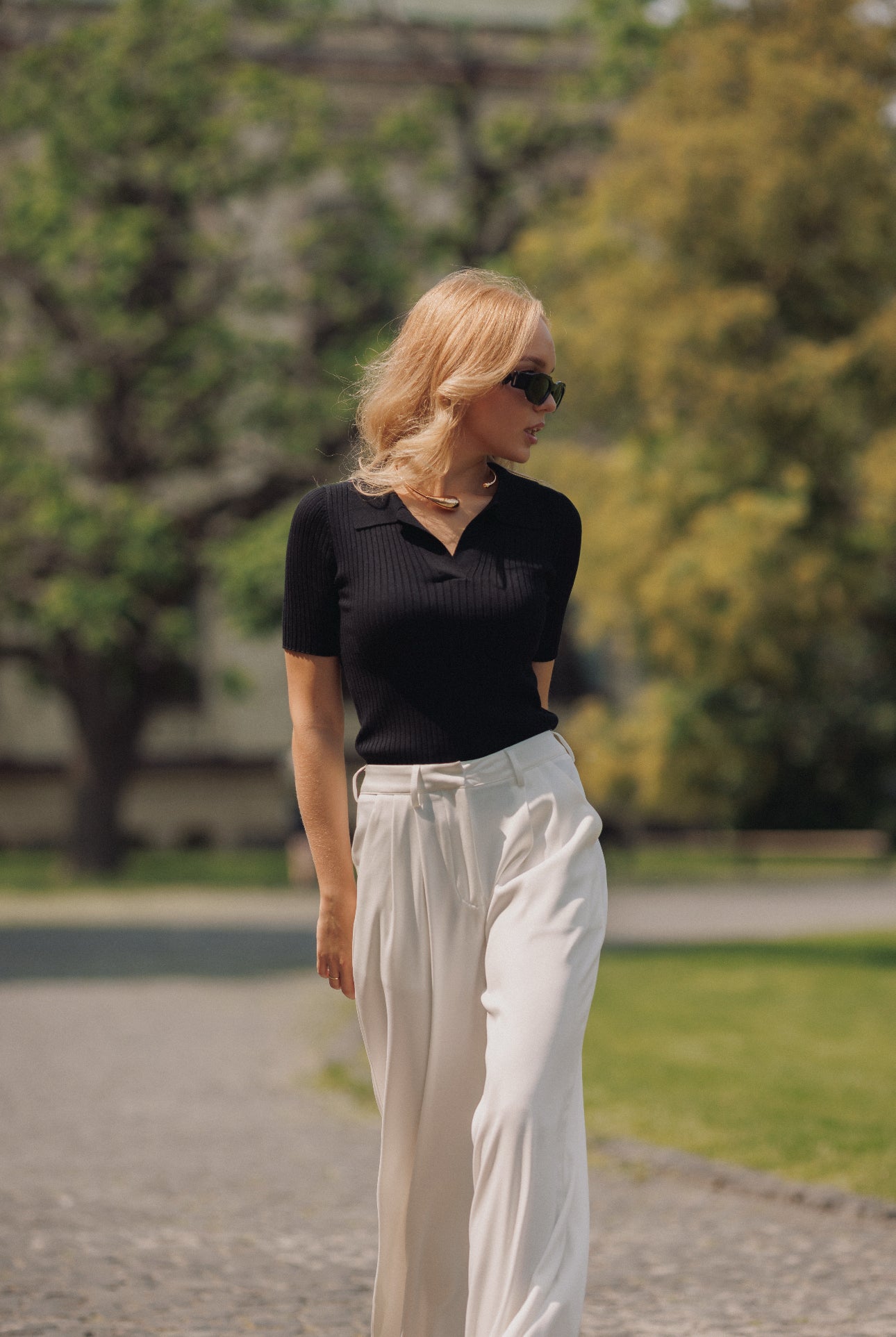 Black Morning Knit Polo Top
