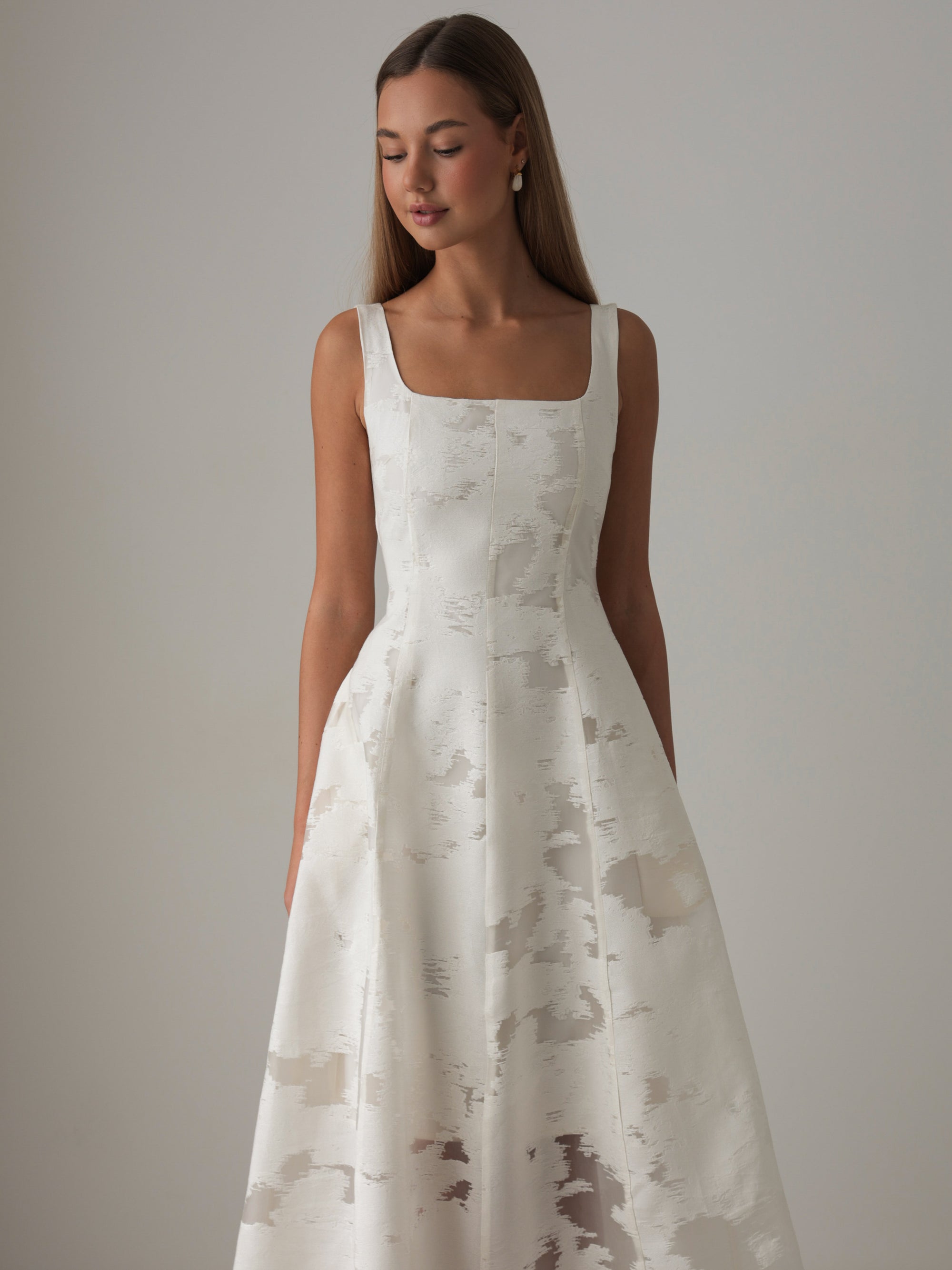 White Jacquard Midi Dress