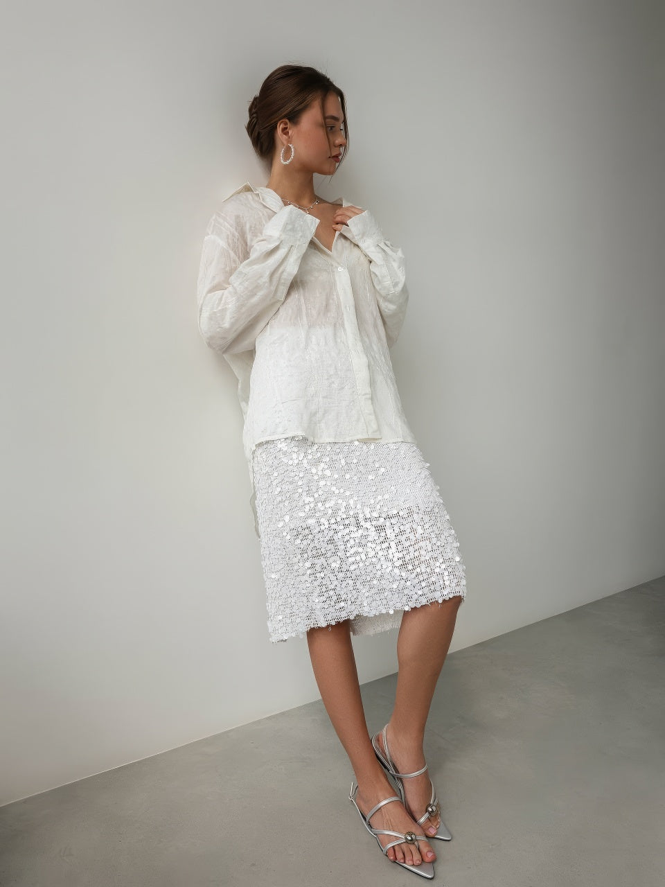 Snow Sequin Midi Skirt