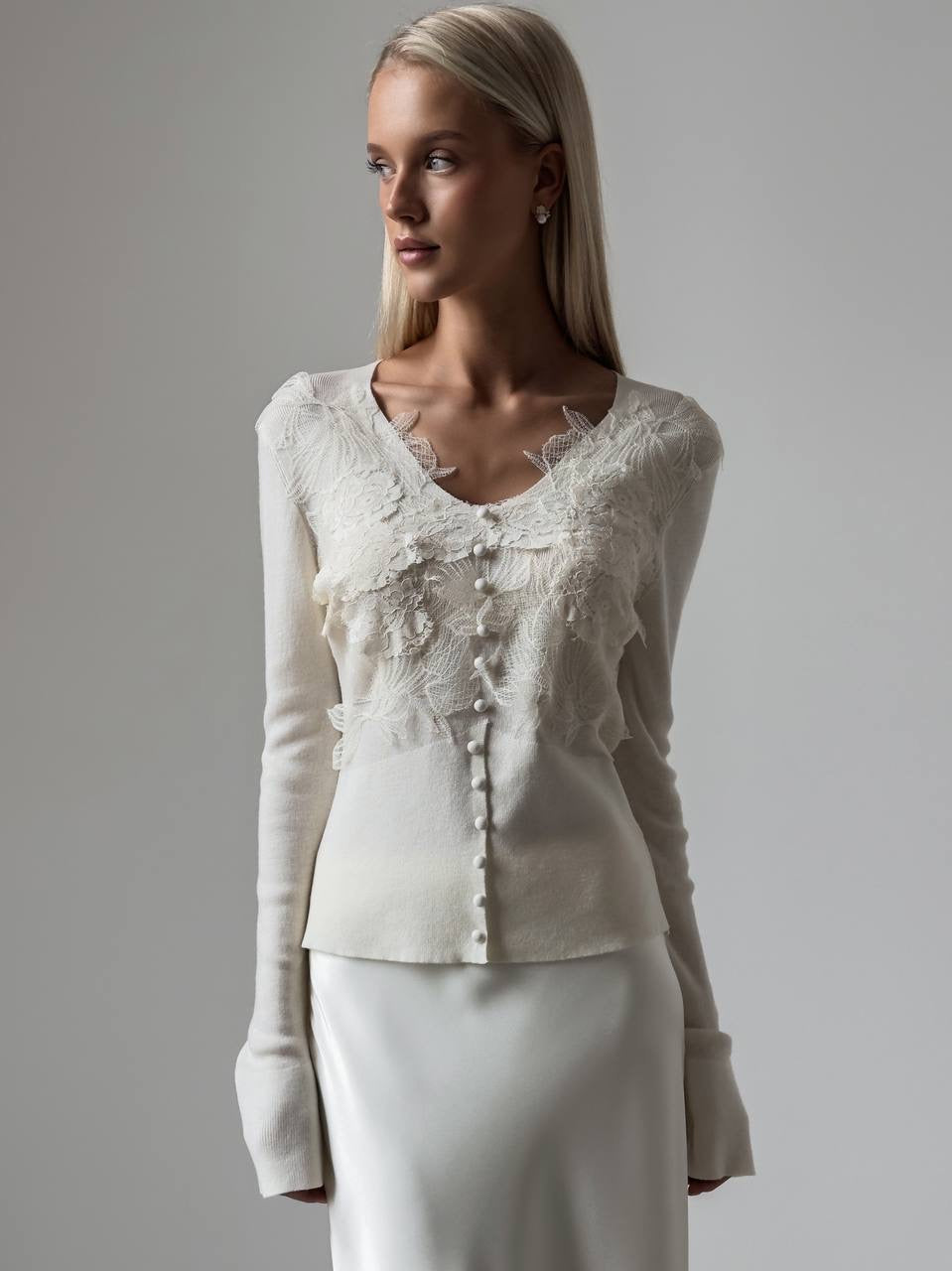 Cream Blouse with Lace Appliqué