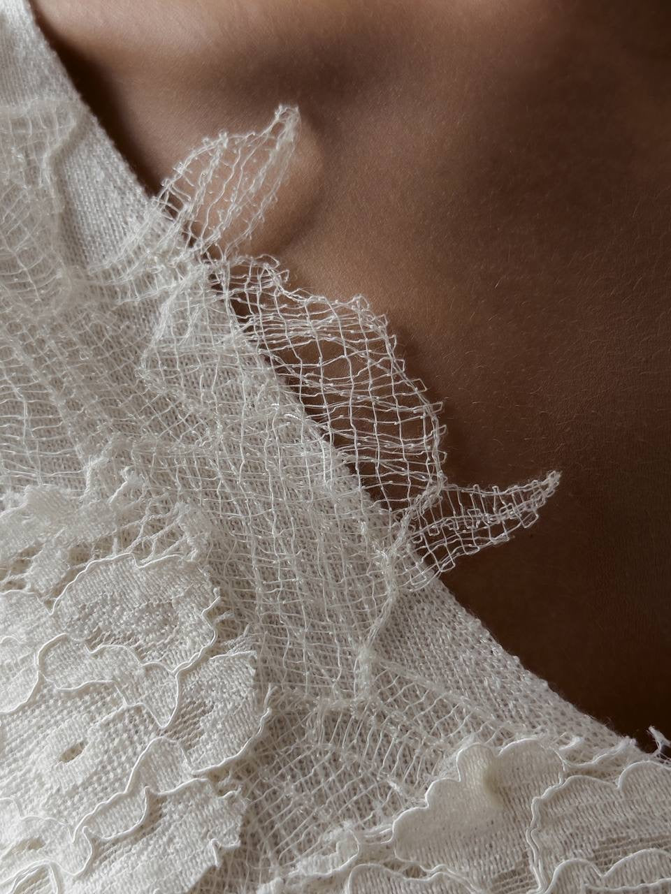 Cream Blouse with Lace Appliqué