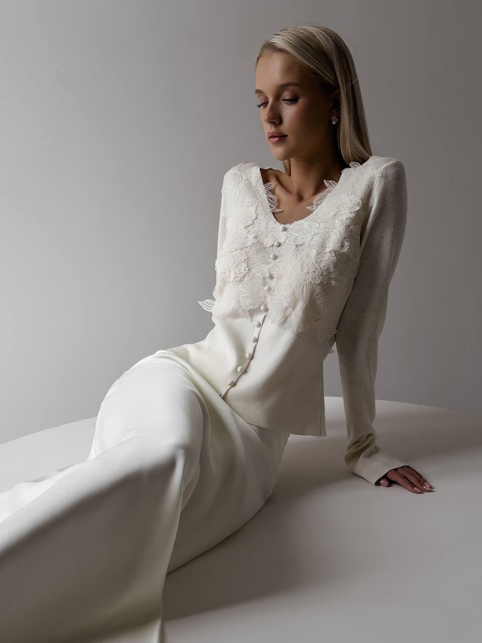 Cream Blouse with Lace Appliqué