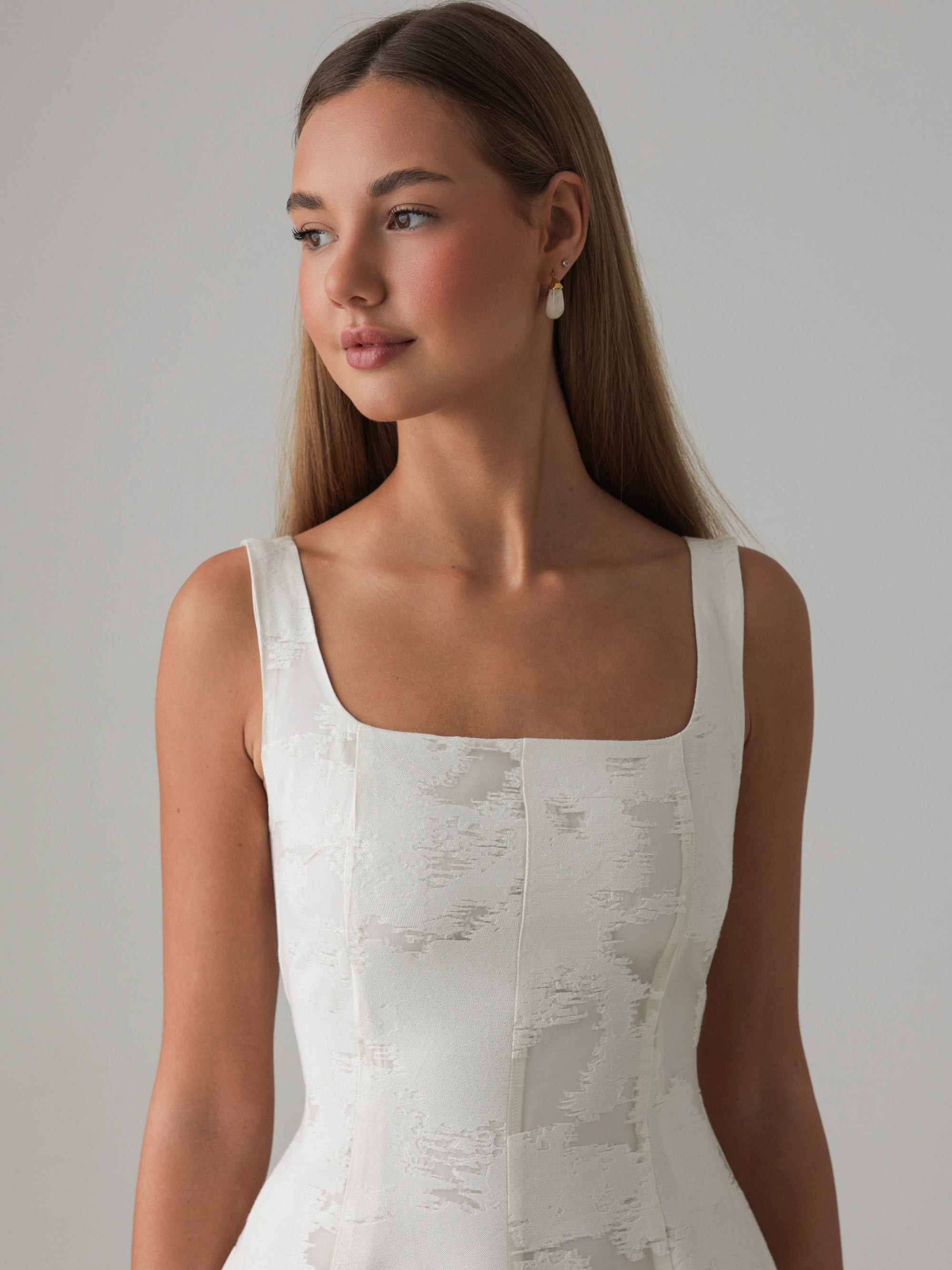 White Jacquard Midi Dress