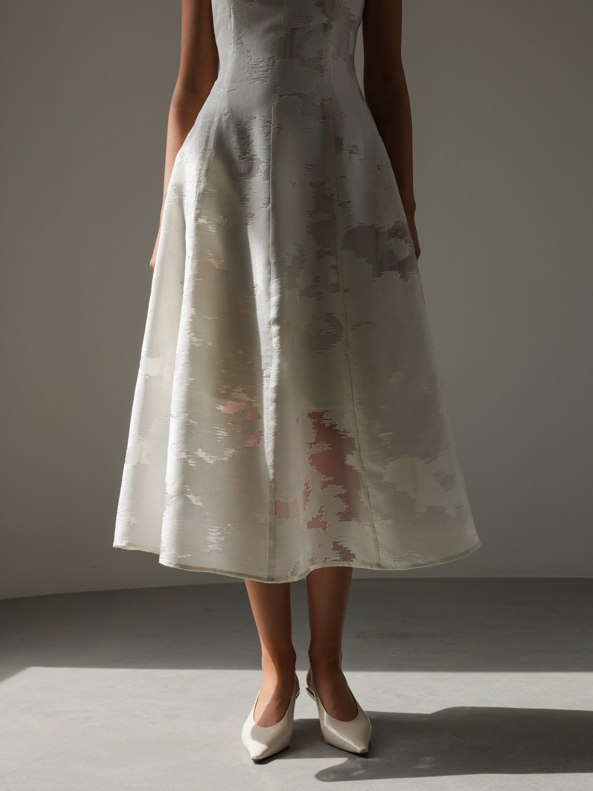 White Jacquard Midi Dress