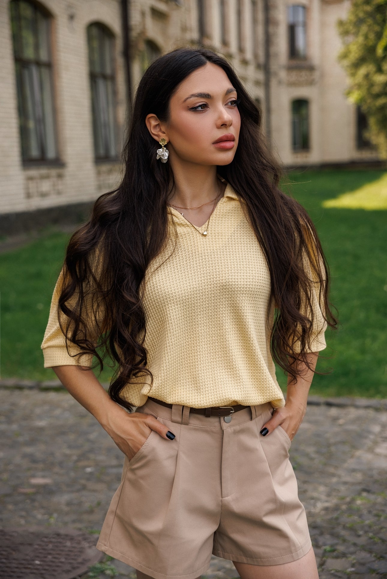 Sunny Waffle Polo Top