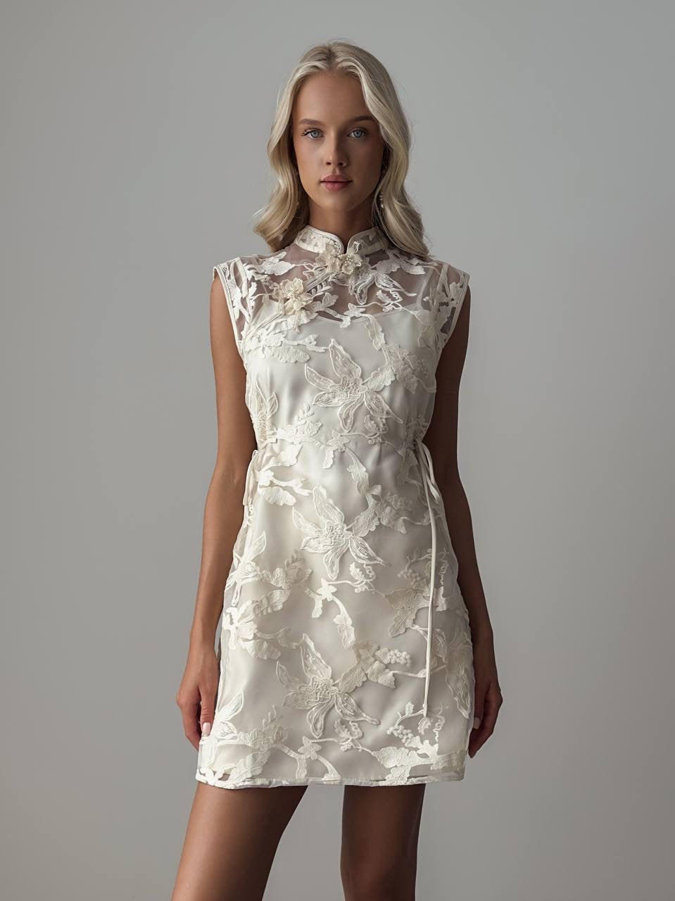 White Floral Embroidered Mini Dress