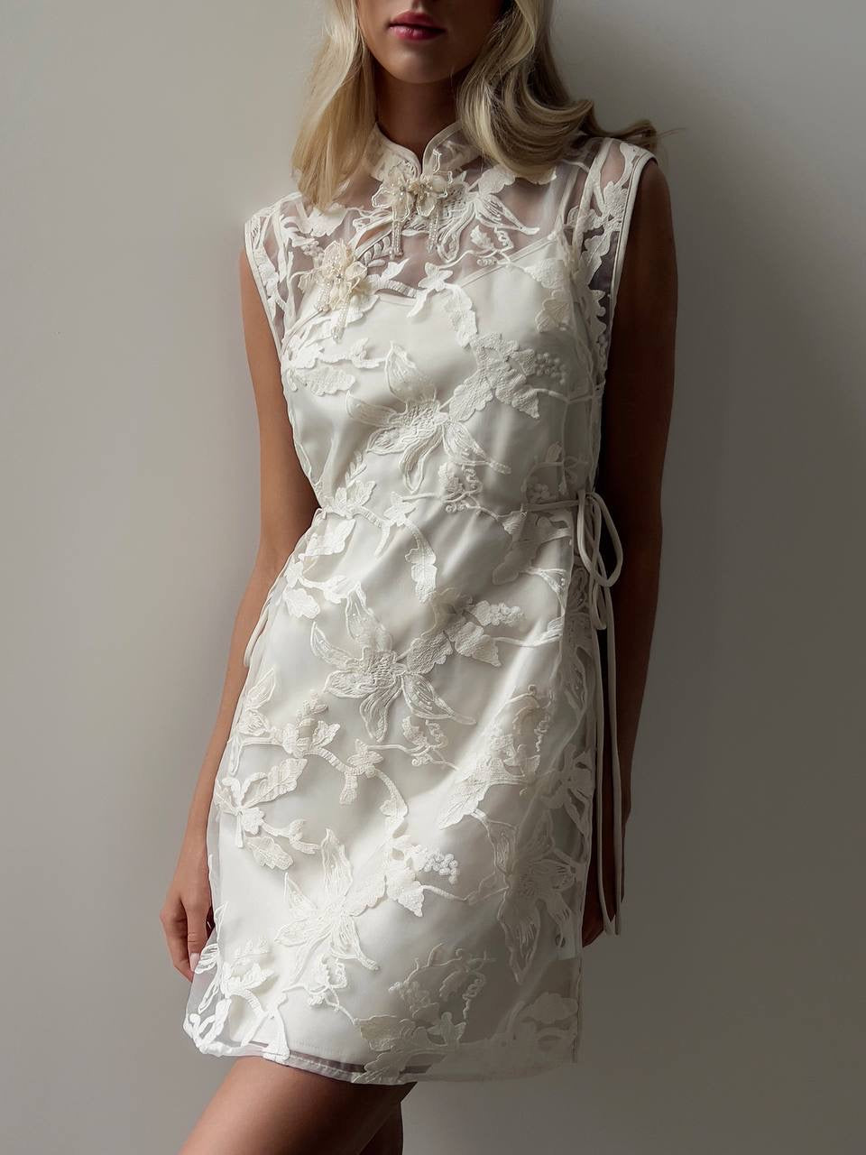 White Floral Embroidered Mini Dress