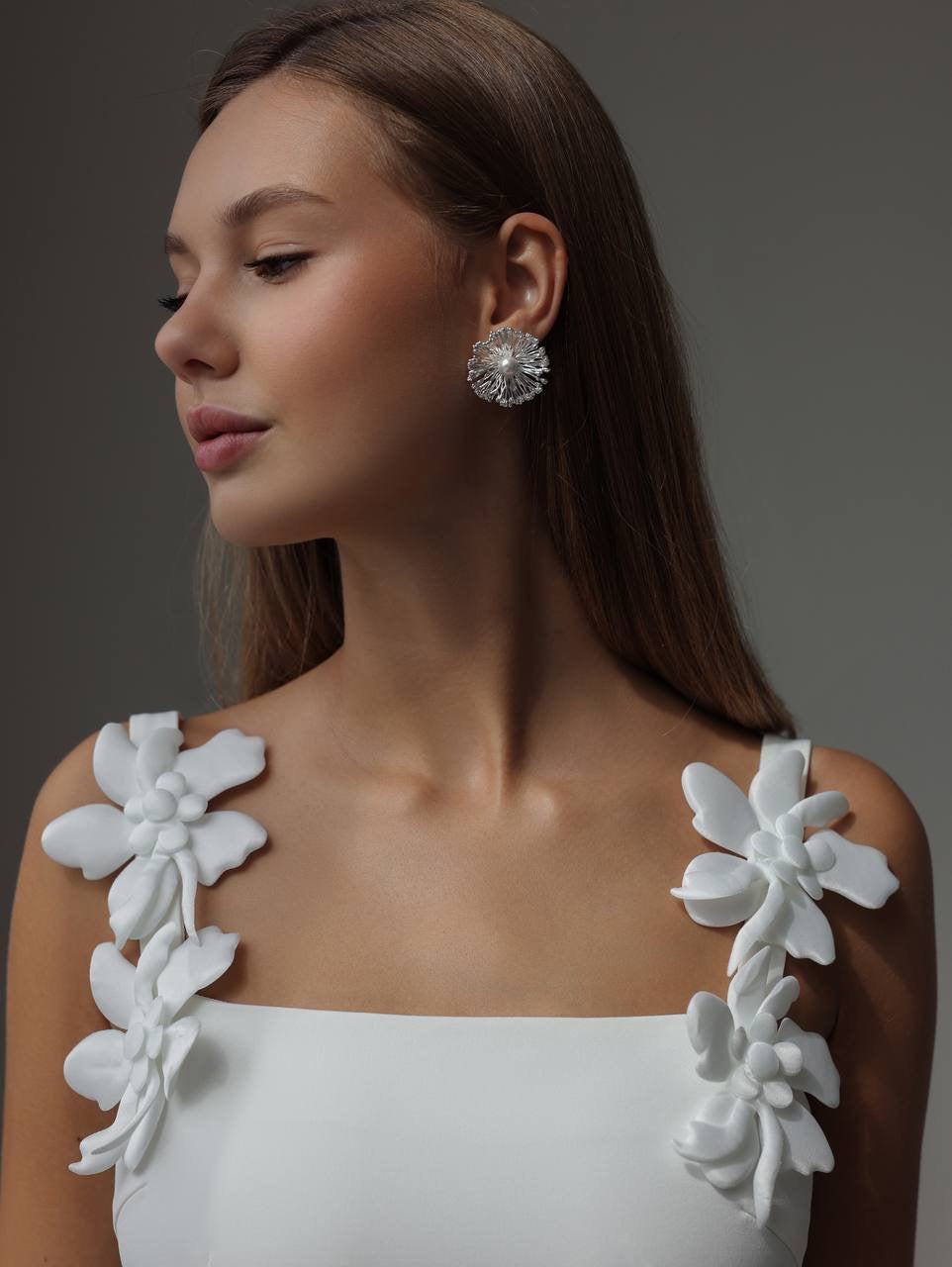 White Floral Appliqué Midi Dress