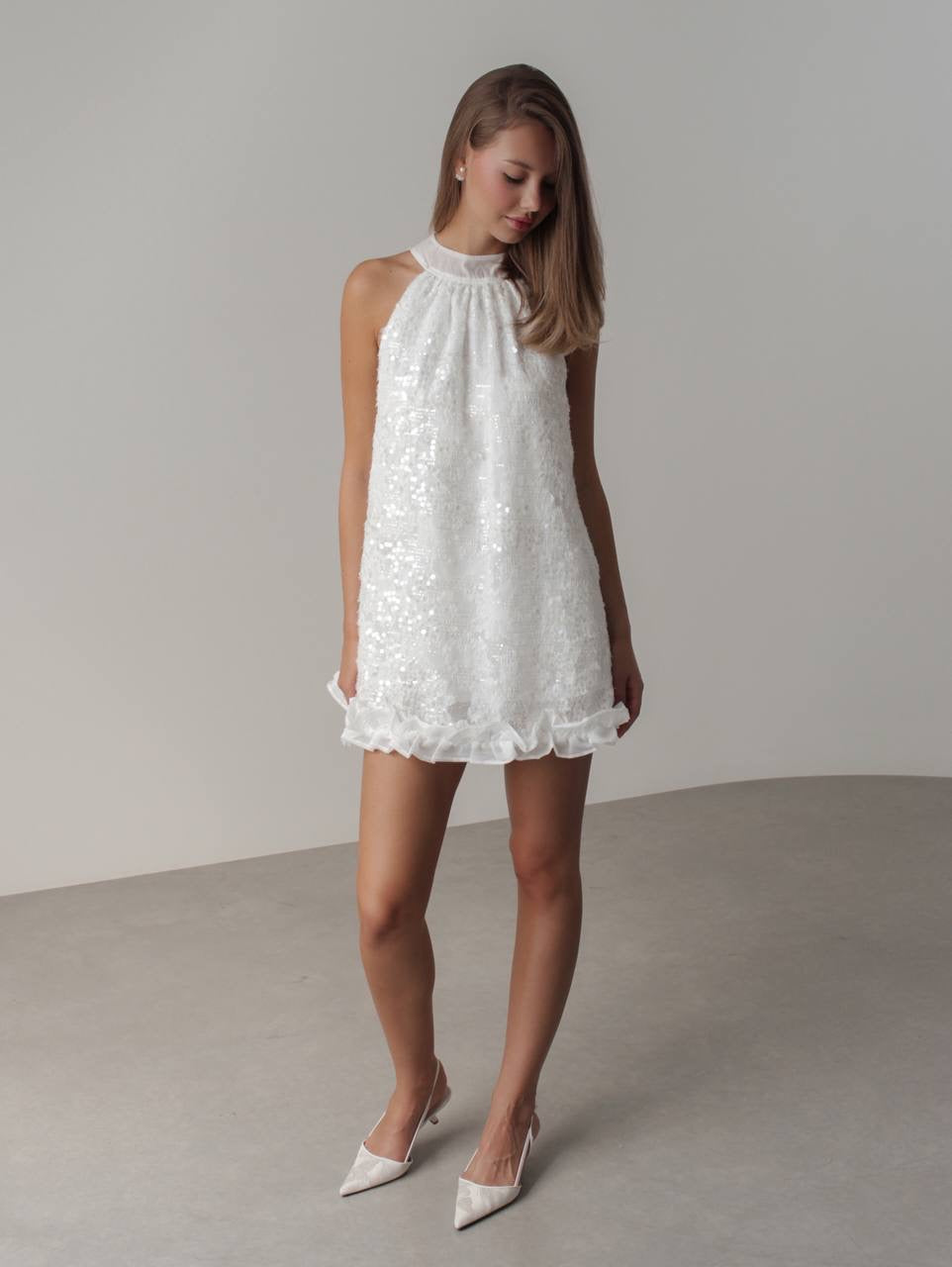 Sequin Embellished Halter Mini Dress