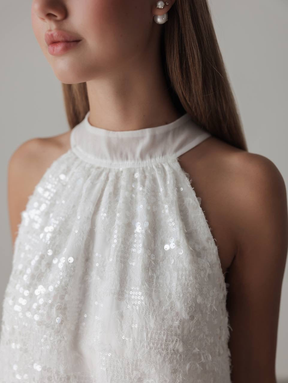 Sequin Embellished Halter Mini Dress