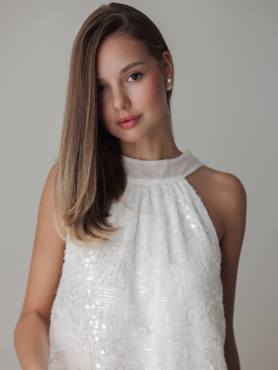 Sequin Embellished Halter Mini Dress