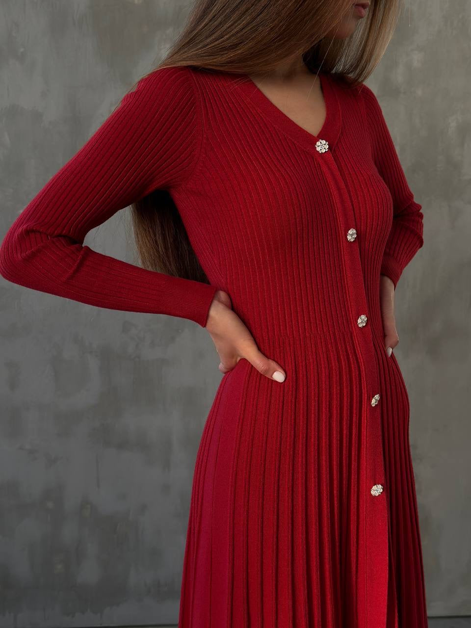 button up knit dress Ribbed Knit Button-Up Midi Dress
