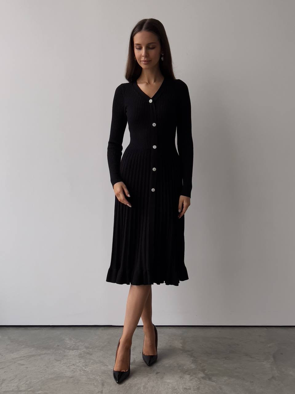 knit midi dress with buttons Black Ribbed Crystal – GodBlessDress Belted dress