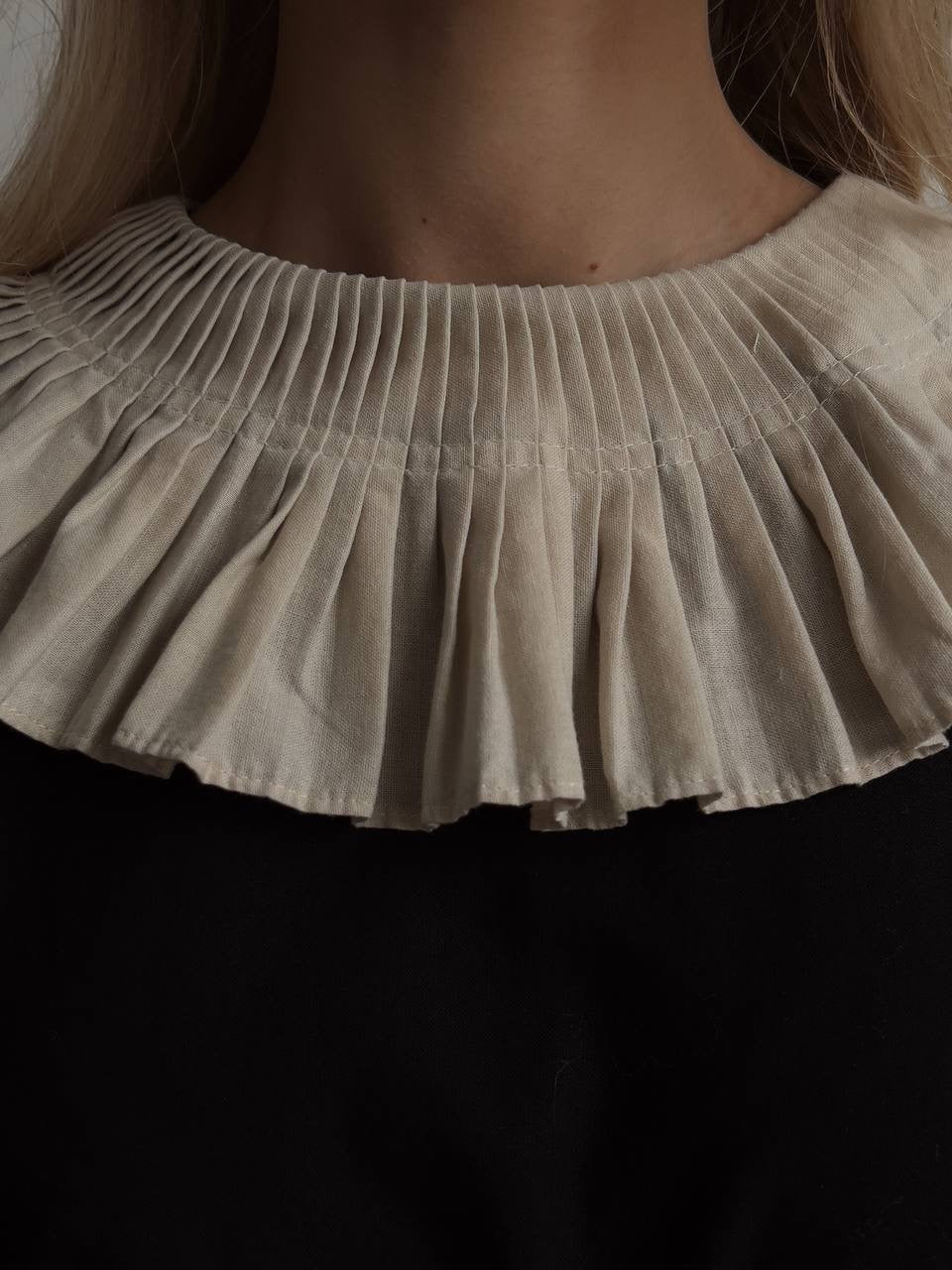 Black Dress with Beige Pleated Collar