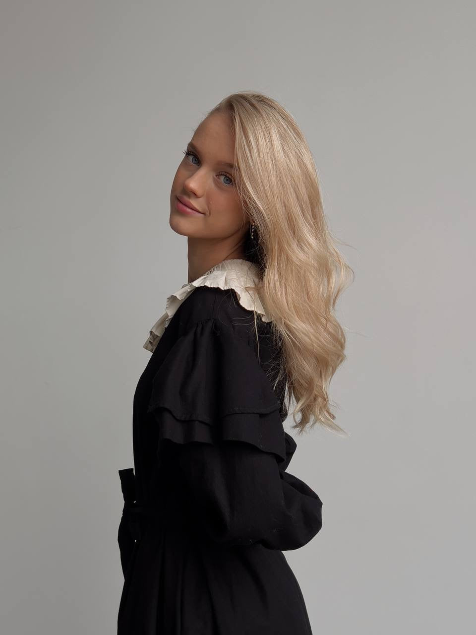 Black Dress with Beige Pleated Collar