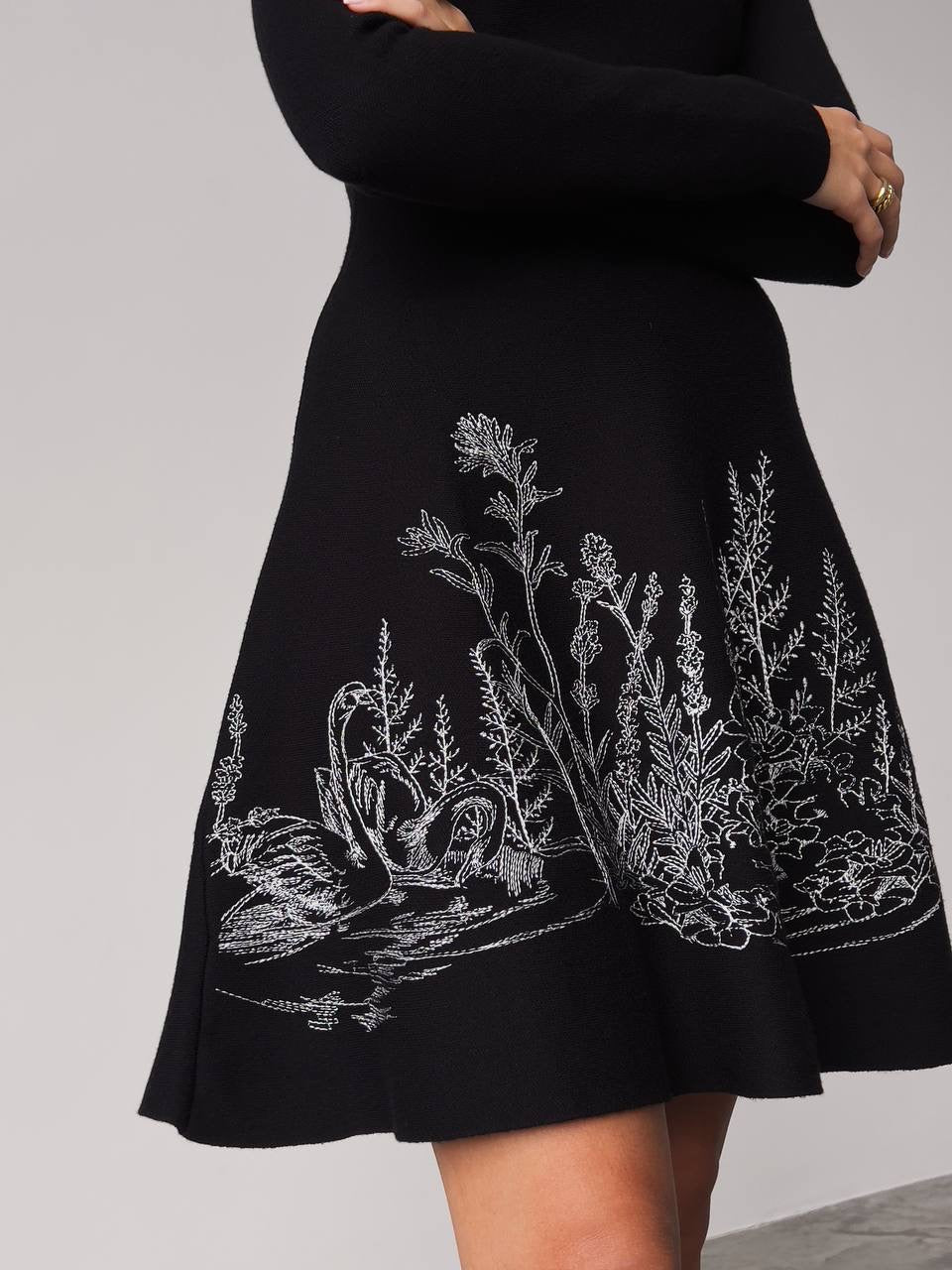 Black Embroidered A-Line Dress
