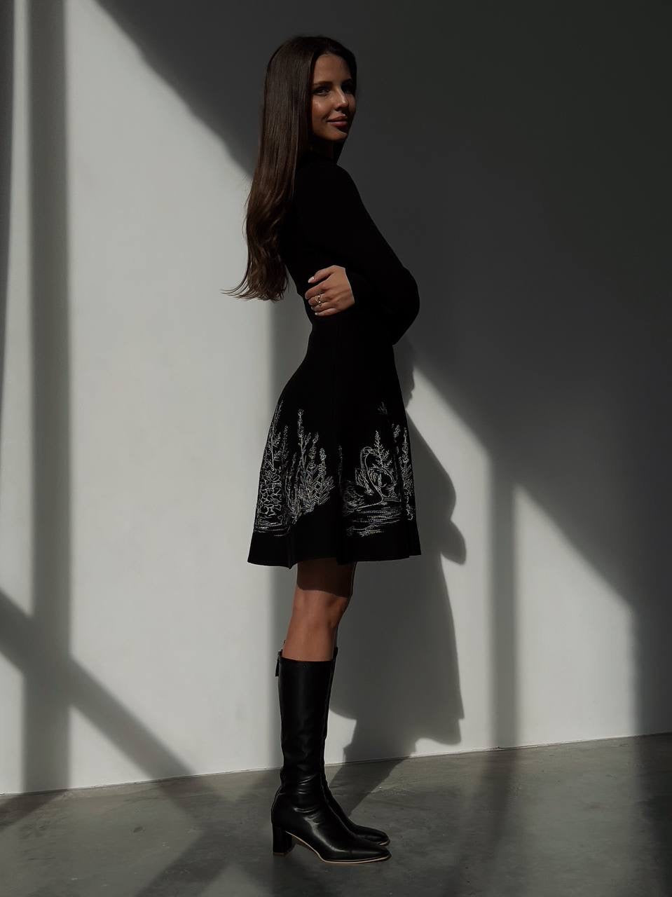 Black Embroidered A-Line Dress