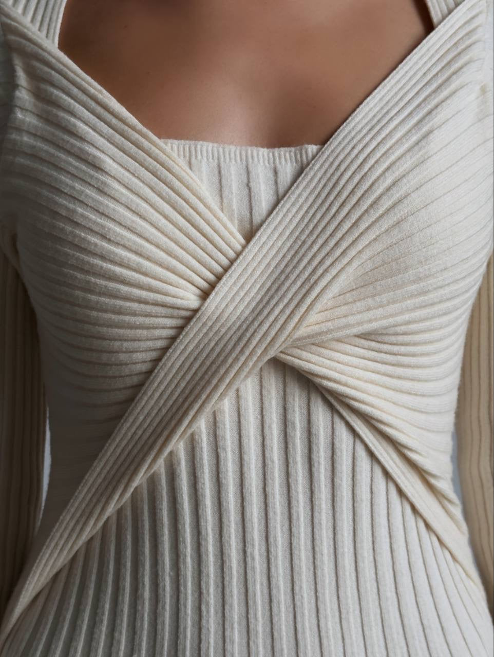 Elegant Cross-Front Ribbed Maxi Dress