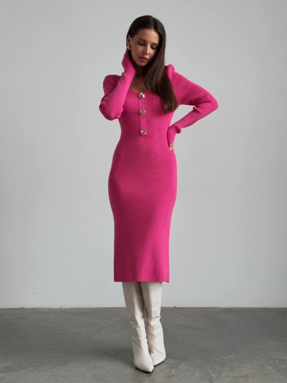 Striking Fuchsia Ribbed Midi Dress