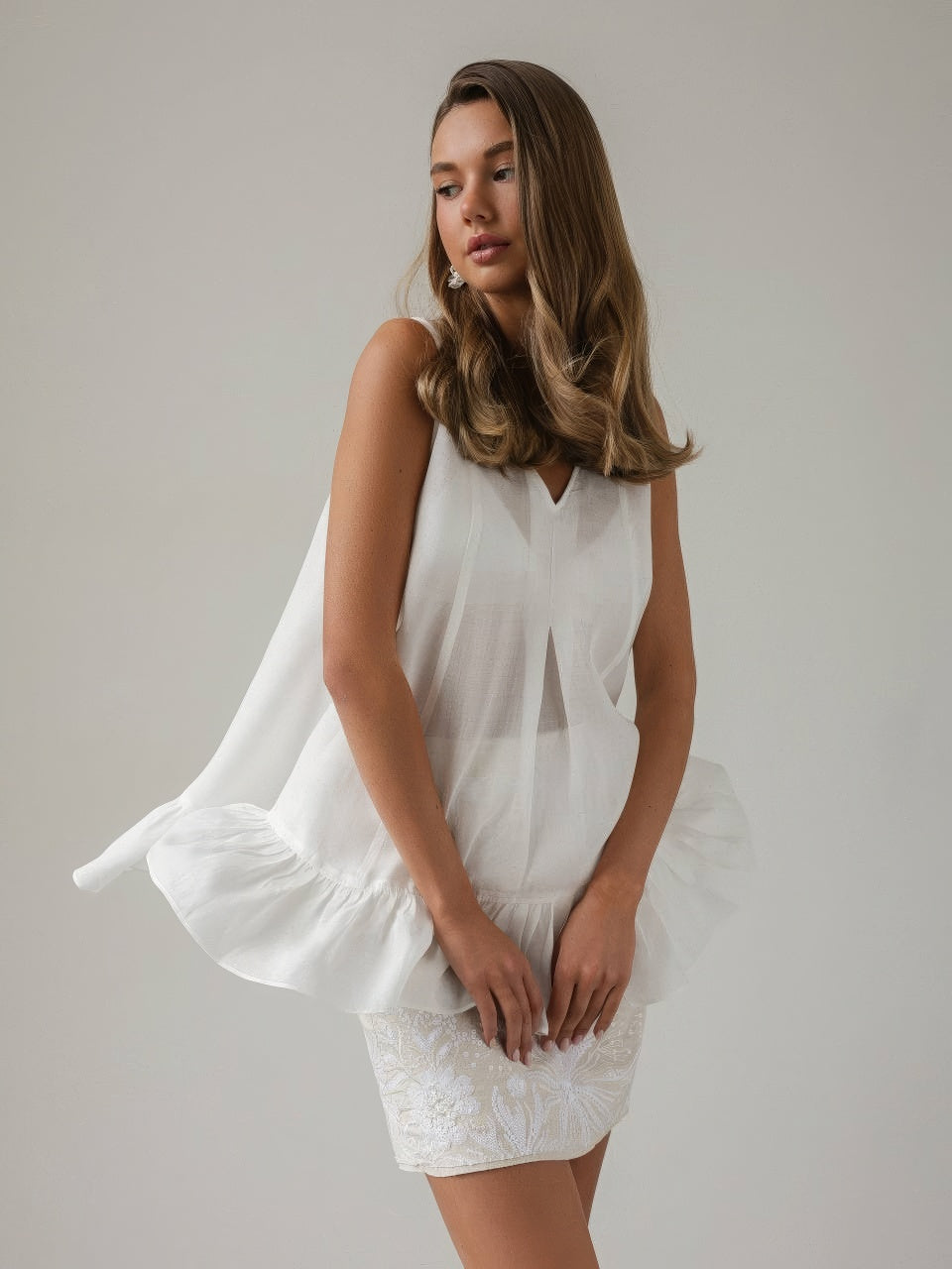 White Orchid Ruffle Top