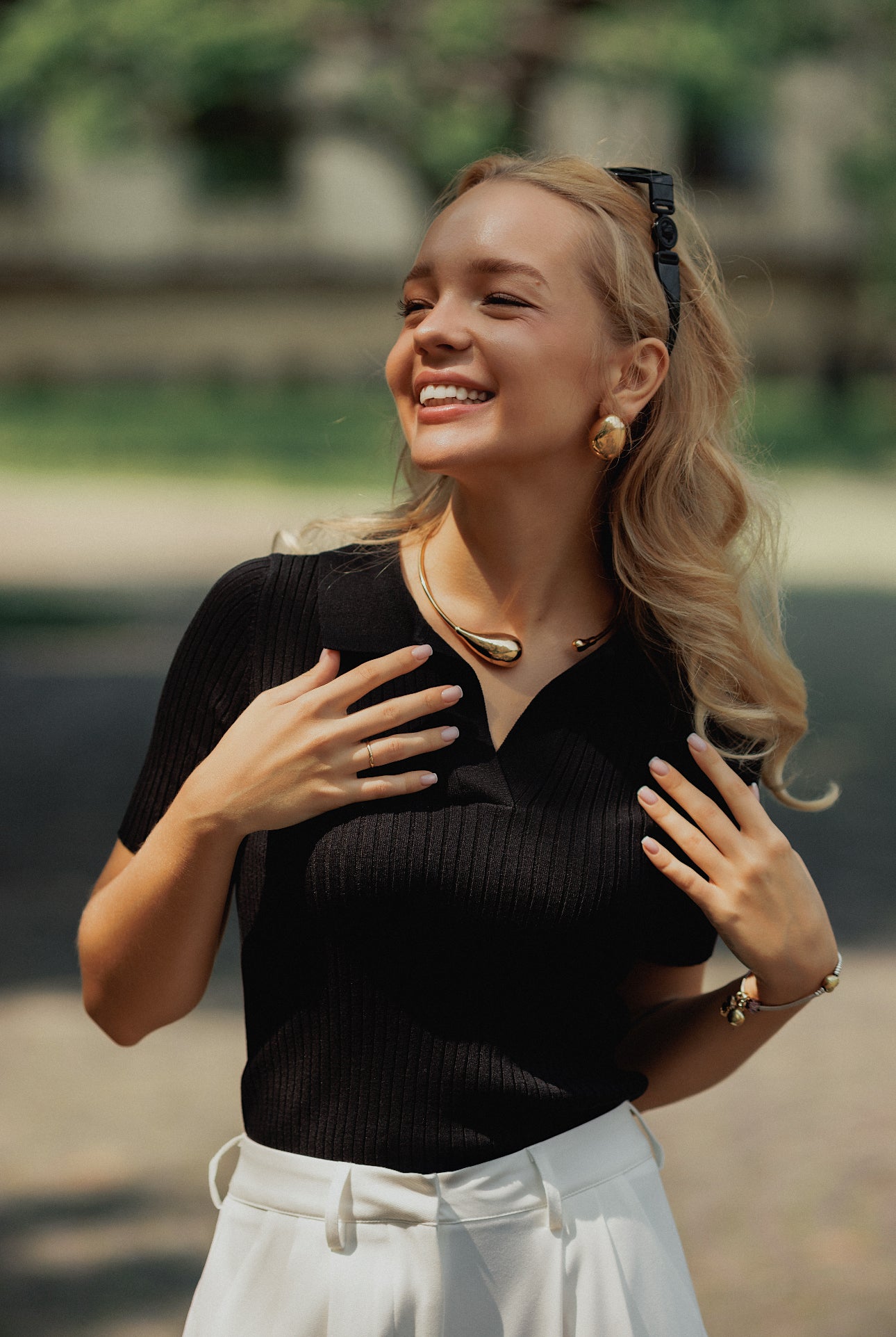 Black Morning Knit Polo Top