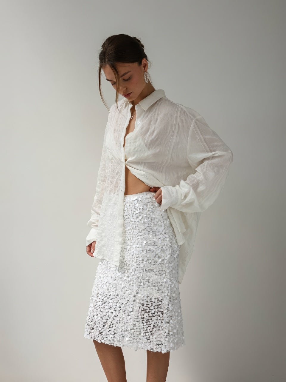 Snow Sequin Midi Skirt