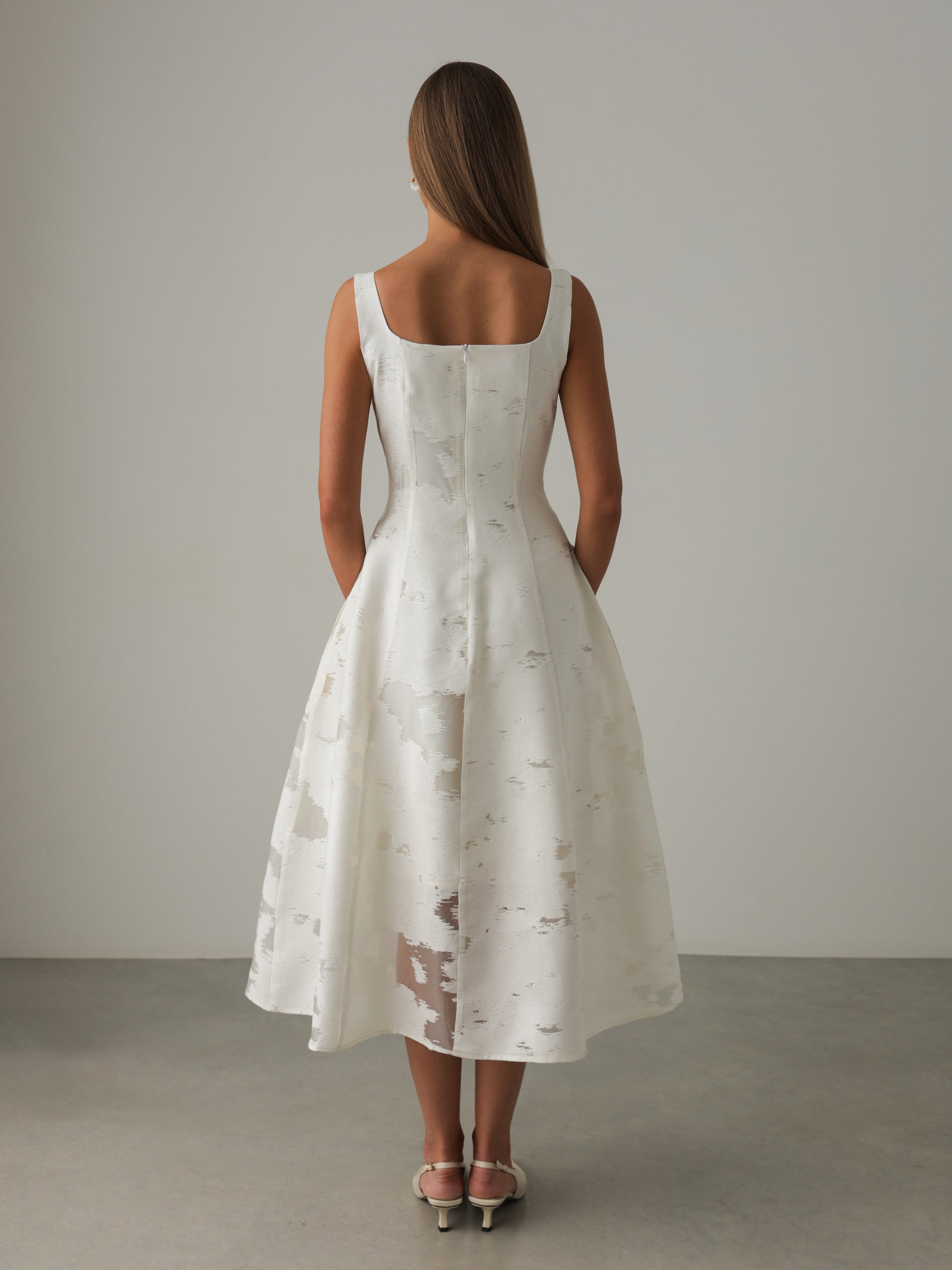 White Jacquard Midi Dress