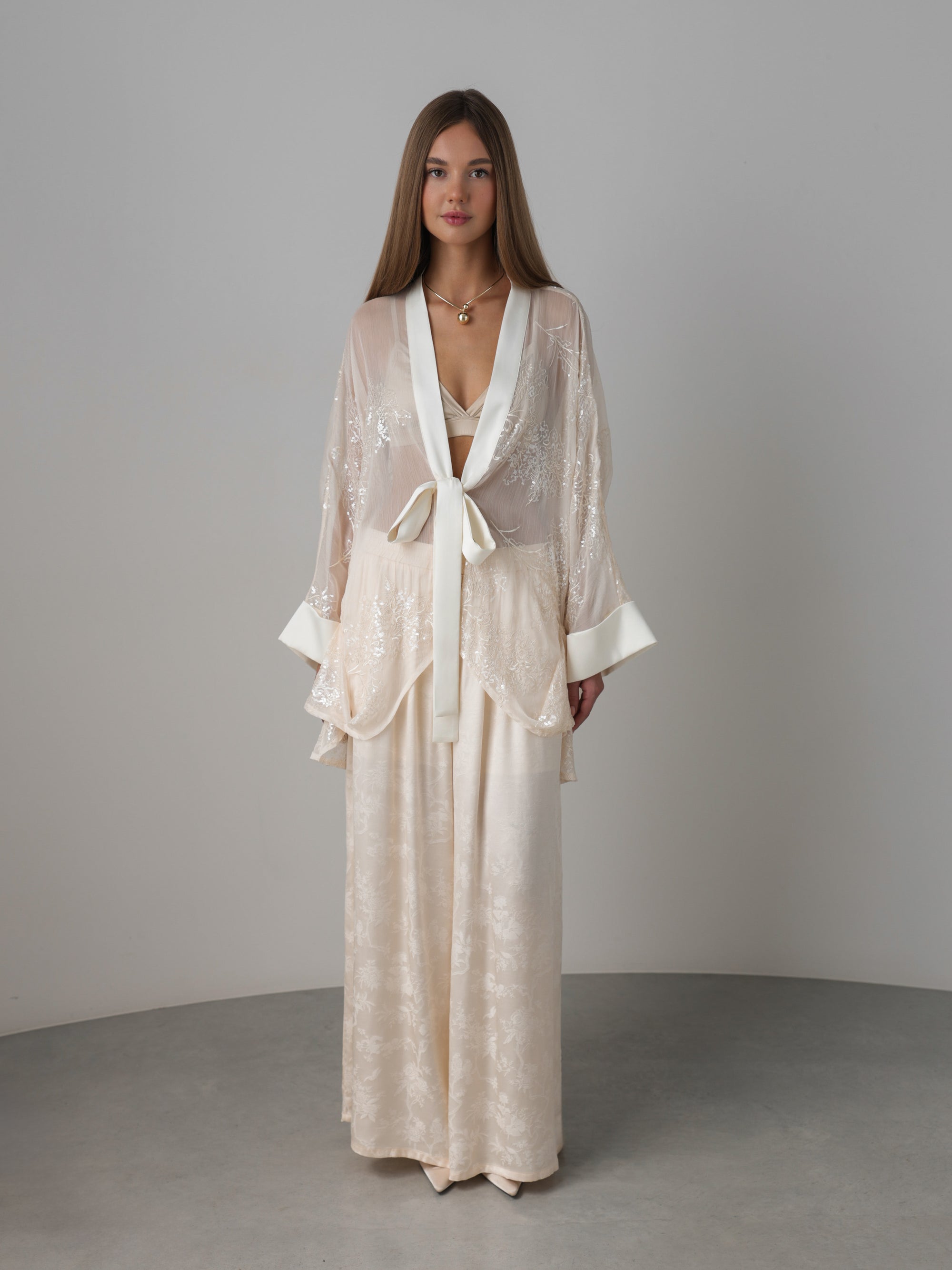 Jacquard Silk Palazzo Pants