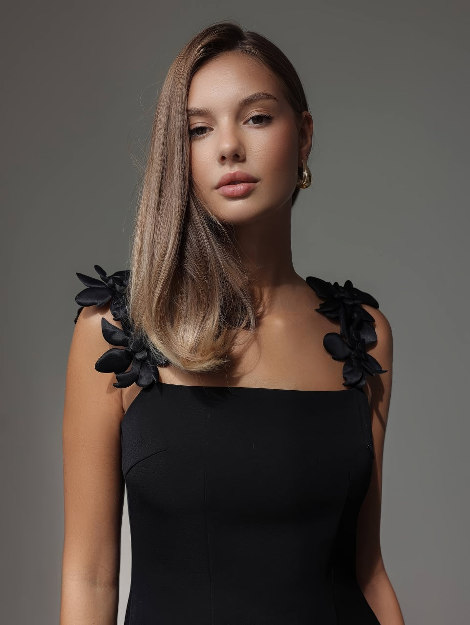 Black Floral Accent Dress