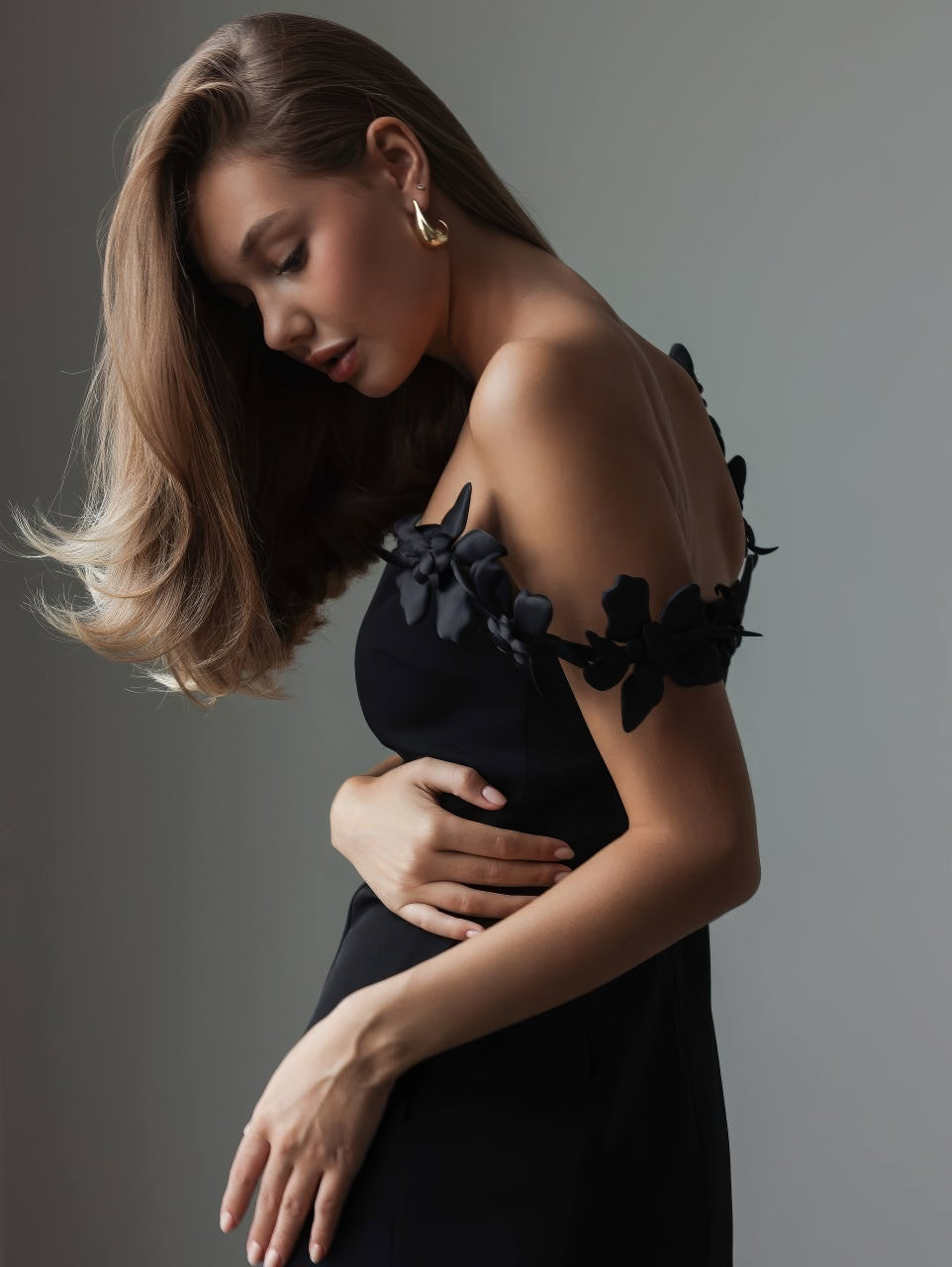 Black Floral Accent Dress