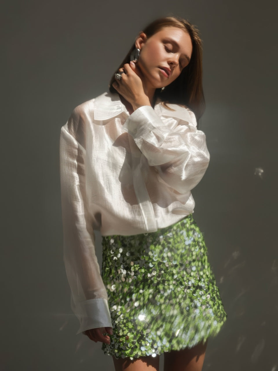 Green Sequin Mini Skirt