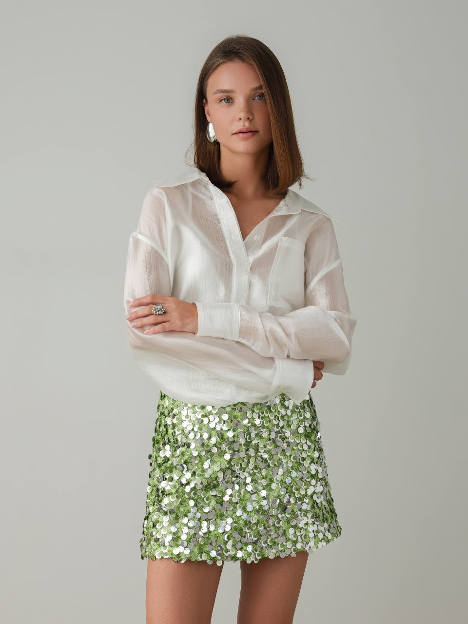 Green Sequin Mini Skirt
