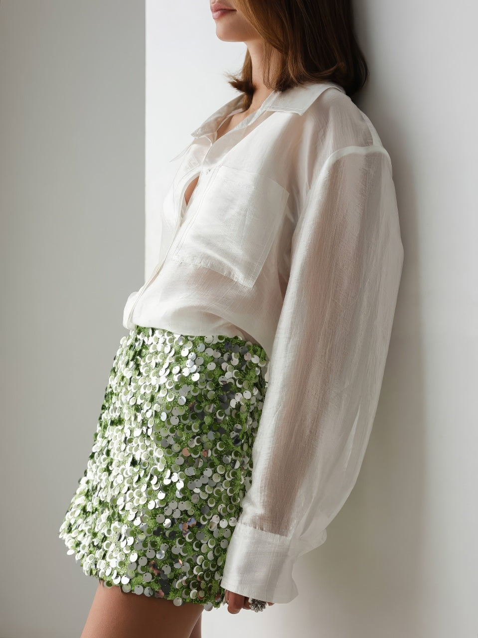 Green Sequin Mini Skirt
