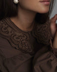 Lace Detail Brown Bohemian Maxi Dress.