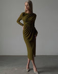 Sparkle Detail Khaki Bodycon Midi Dress.