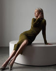 Sparkle Detail Khaki Bodycon Midi Dress.