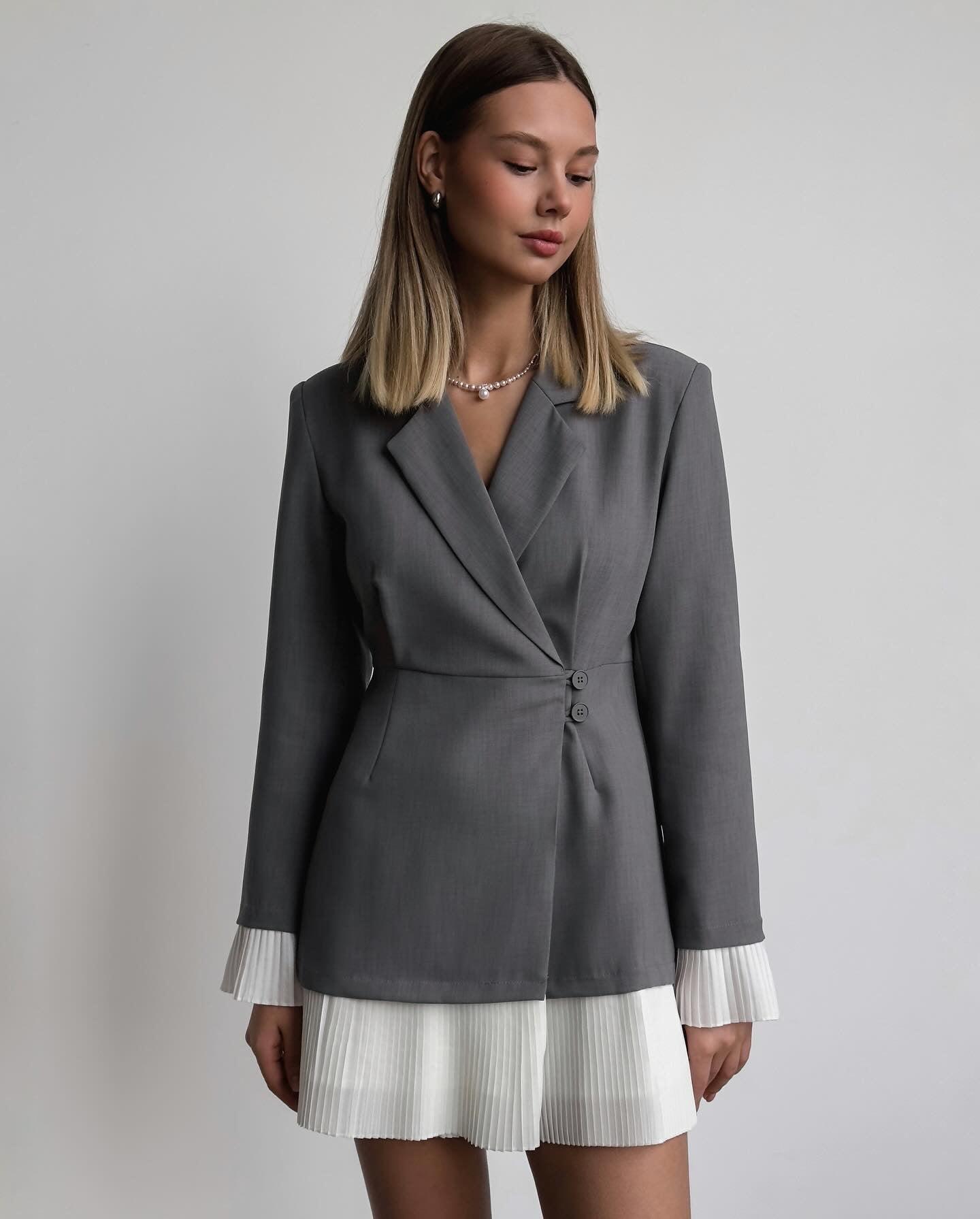 Chic Blazer-Style Dress with Pleated Skirt GodBlessDress Chic Blazer-Style Dress with Pleated Skirt GodBlessDress