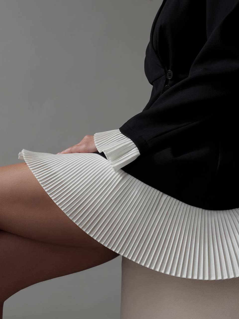 black dress with white pleated skirt Black and White Pleated Mini Dress Amorumshop
