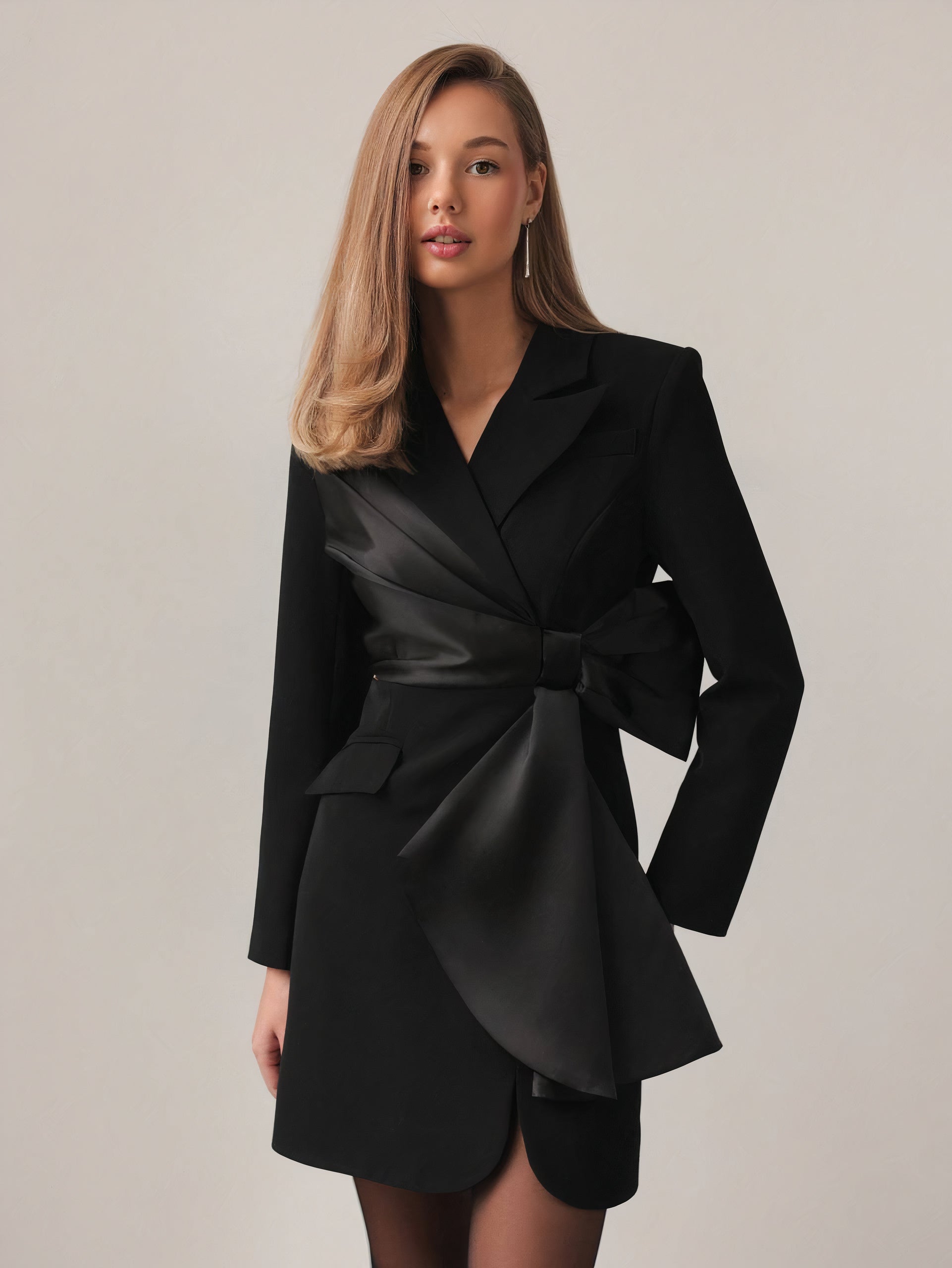 satin wrap blazer dress Lime Green Satin Wrap Blazer Dress