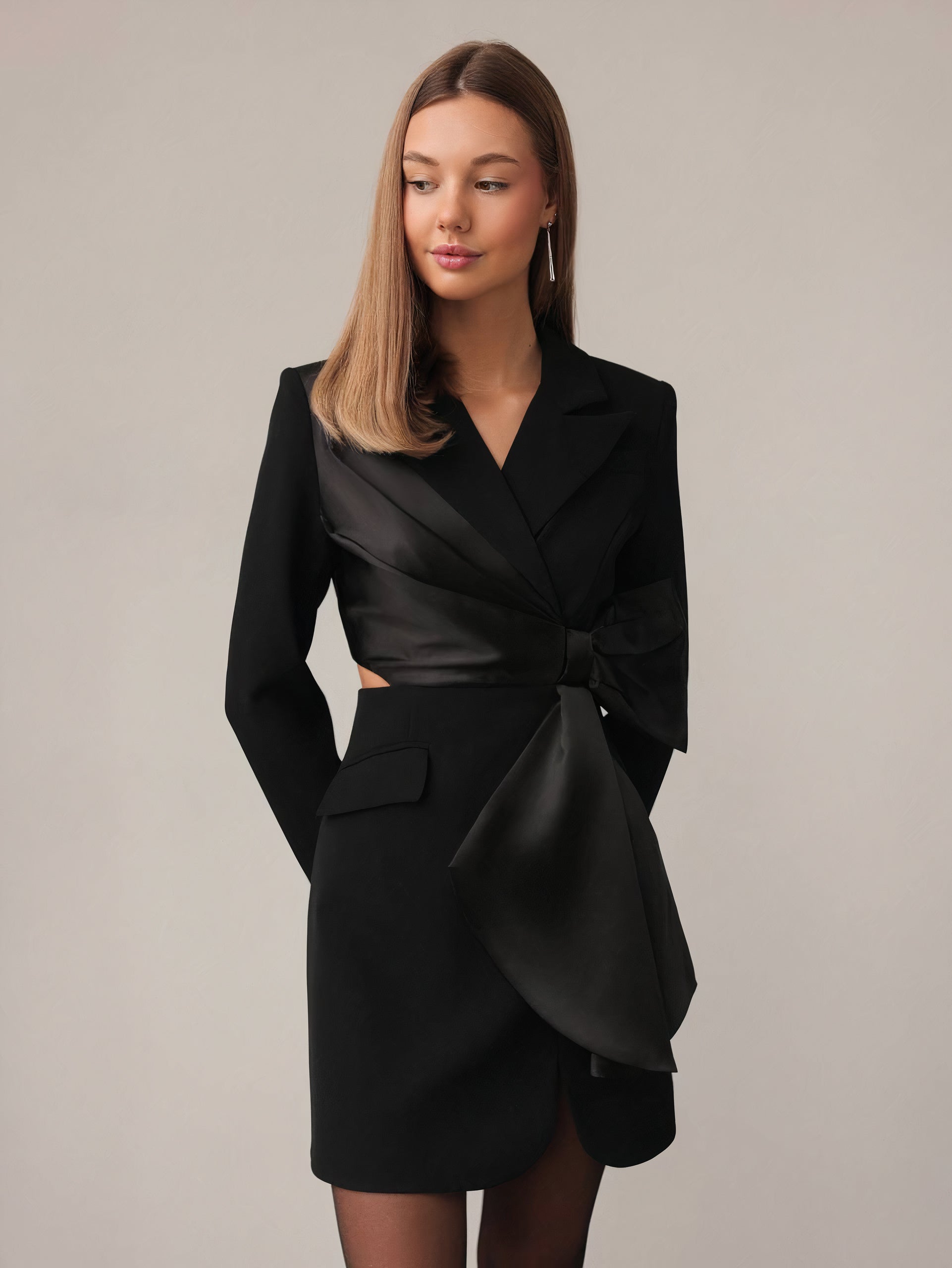 Satin Accent Blazer Dress