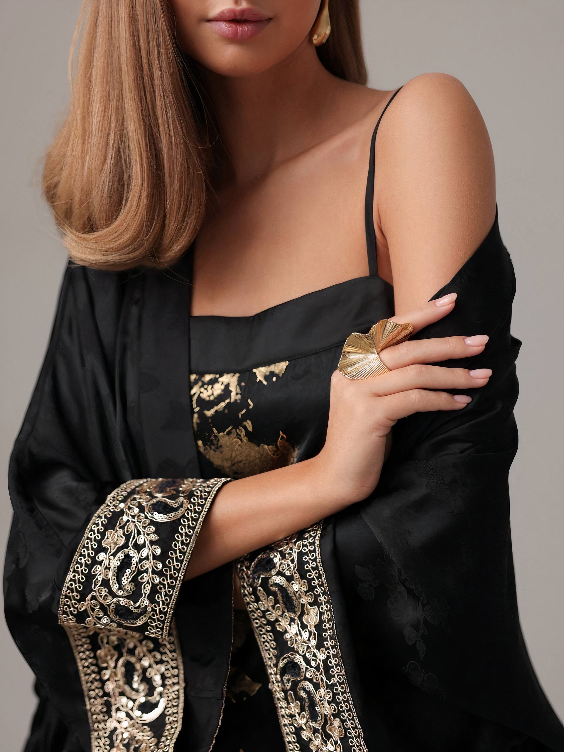 Embroidered Black Kimono