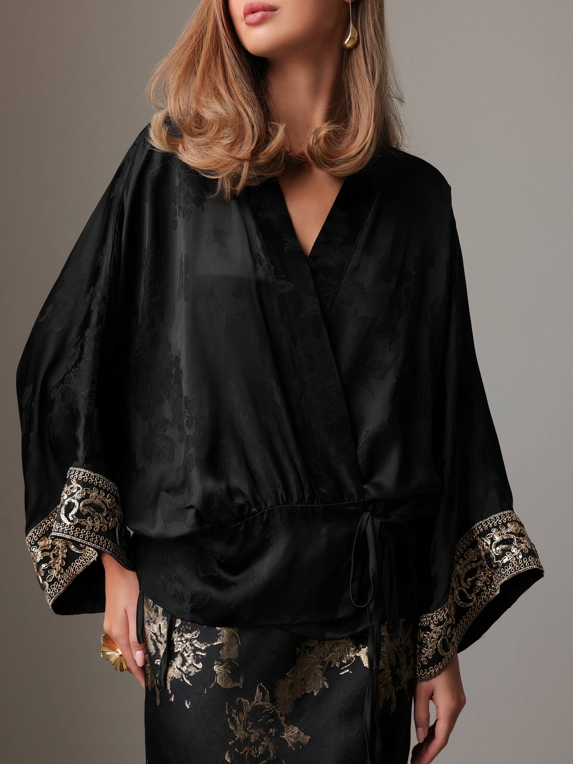 Embroidered Black Kimono