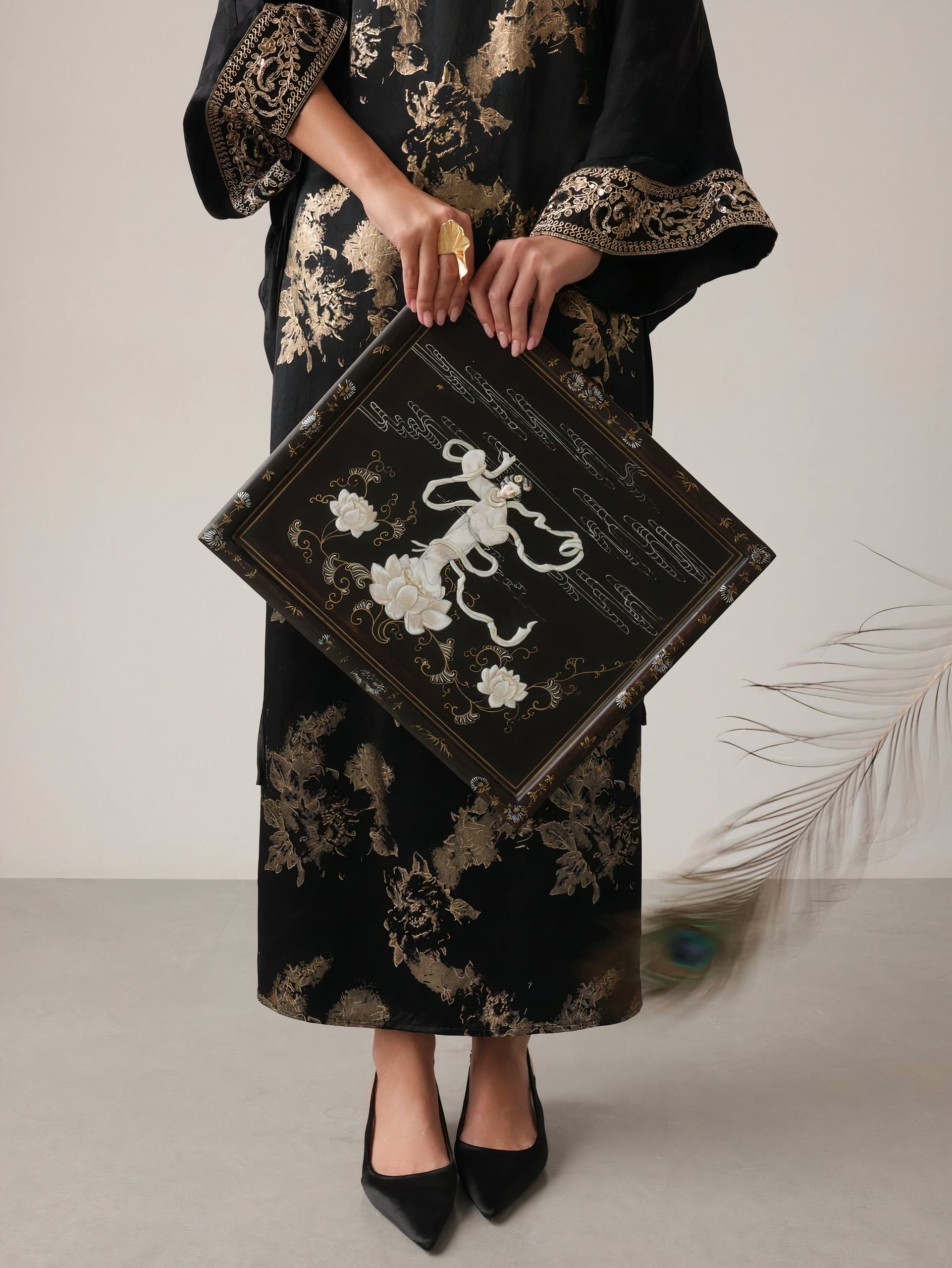 Embroidered Black Kimono